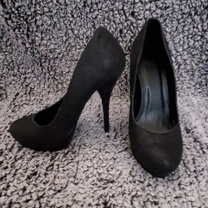 Black glitter heels